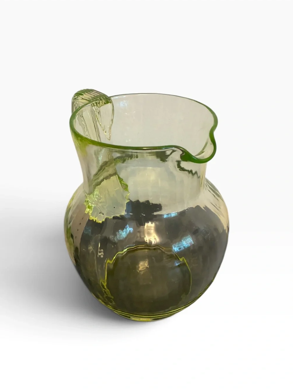 Vintage Pillar Optic Uranium Vaseline Glass Pitcher MCM Depression
